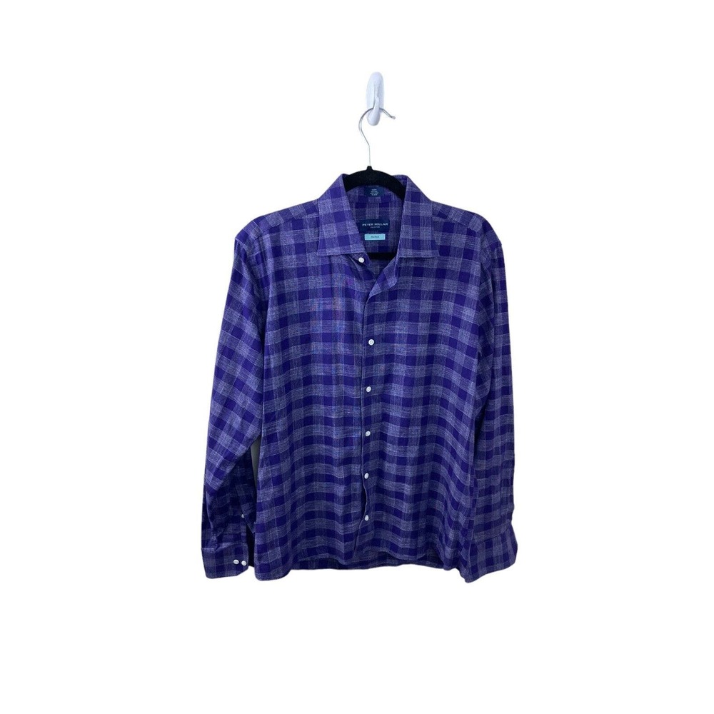Peter Millar Collection Flex Finish Purple 100% Cotton Button Front Shirt Medium